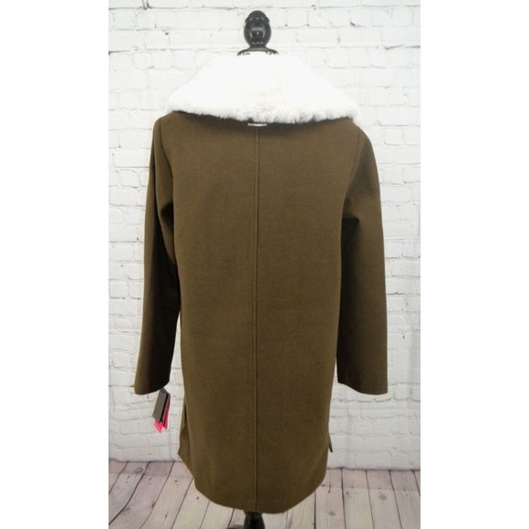 VINCE CAMUTO Women's Detachable Faux Fur Collar Full Zip Peacoat SMALL Olive NWT - Picture 5 of 10
